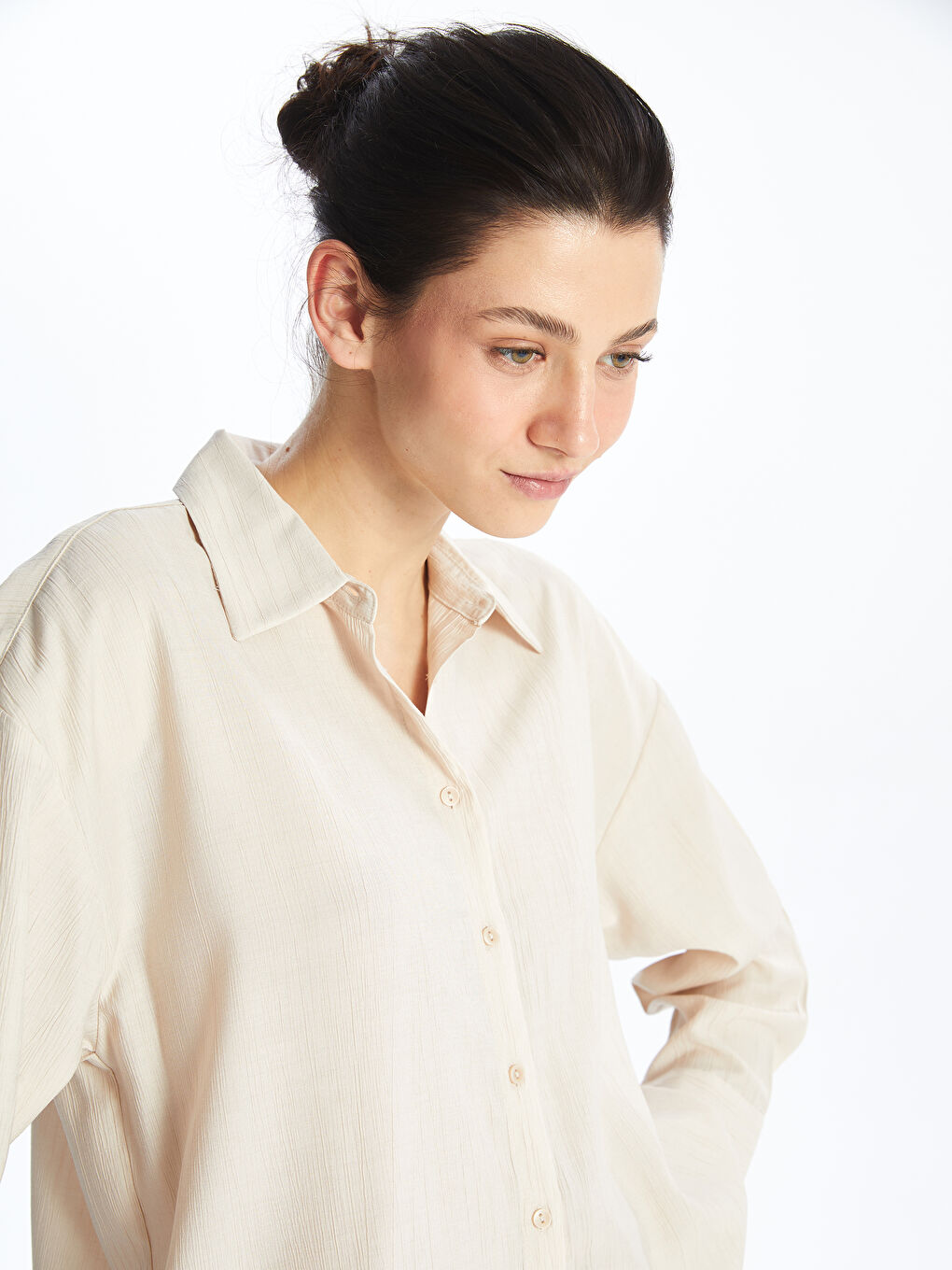 Plain Long Sleeve Linen-Look Women's Shirt Tunic -S4FA28Z8-EEW