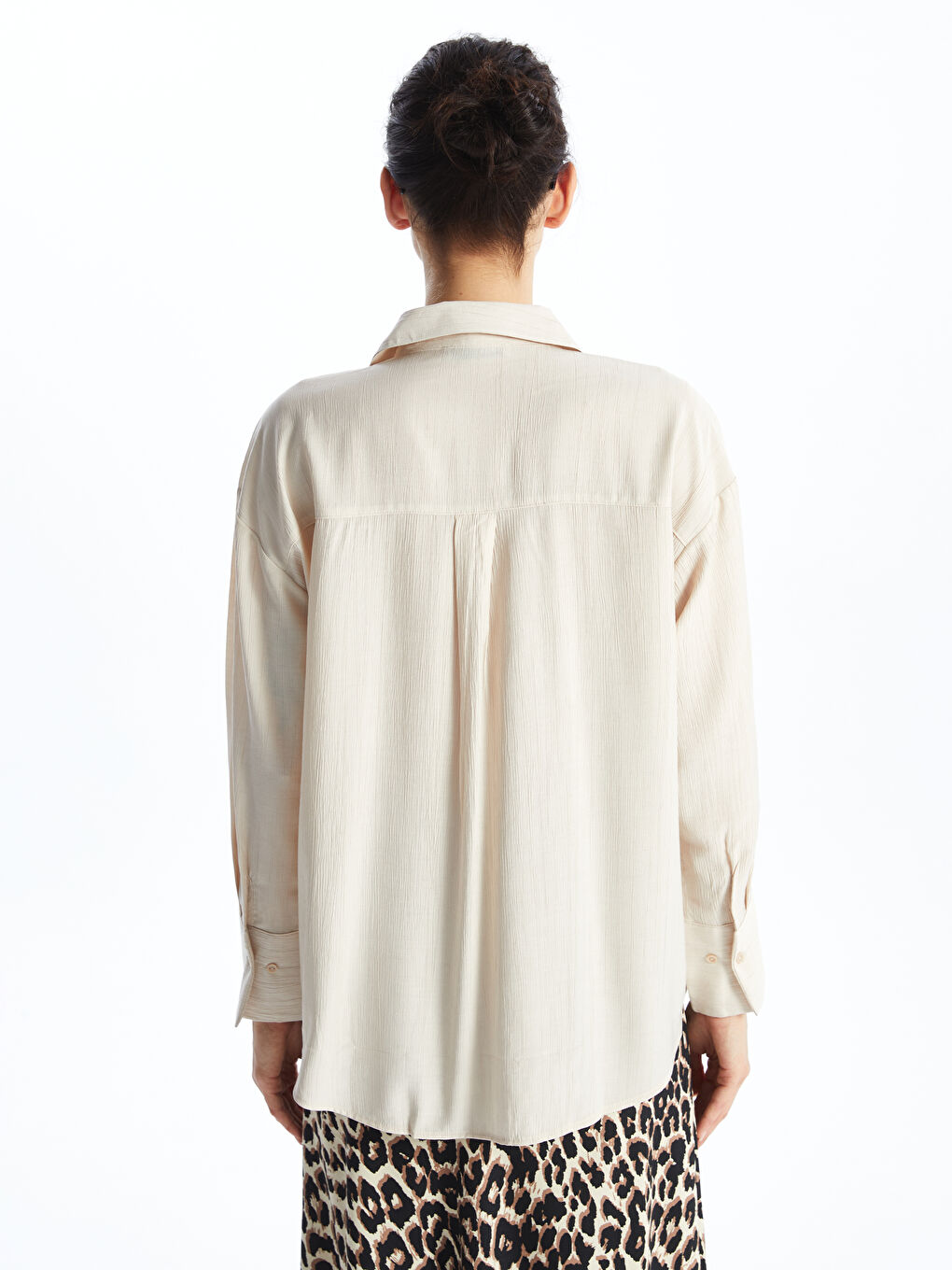 Plain Long Sleeve Linen-Look Women's Shirt Tunic -S4FA28Z8-EEW