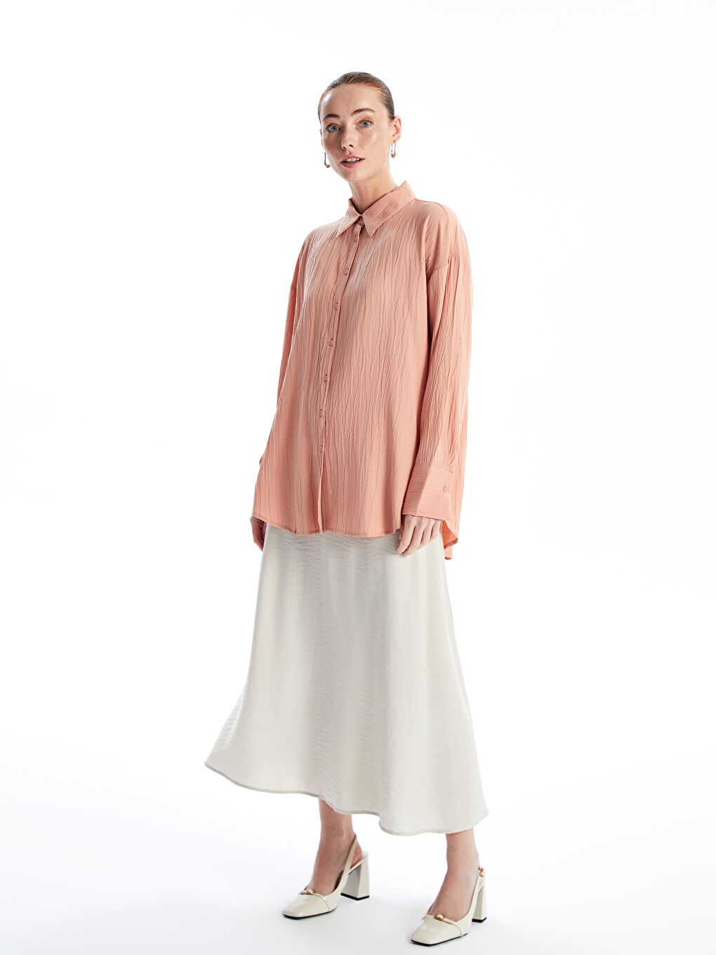 Plain Long Sleeve Linen Look Women's Shirt Tunic -S4FA28Z8-GGB