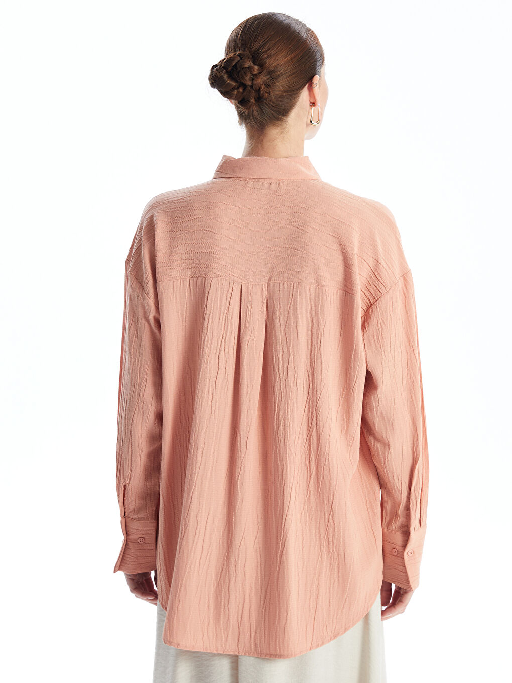 Plain Long Sleeve Linen Look Women's Shirt Tunic -S4FA28Z8-GGB
