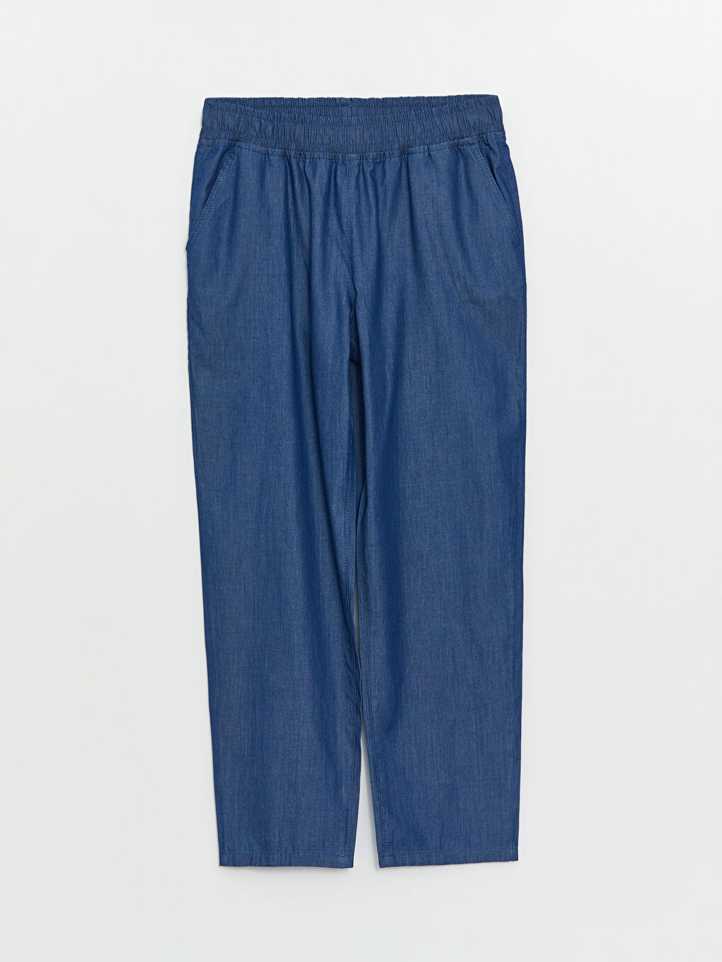 İndigo Beli Lastikli Slouchy Fit Kadın Jean Pantolon