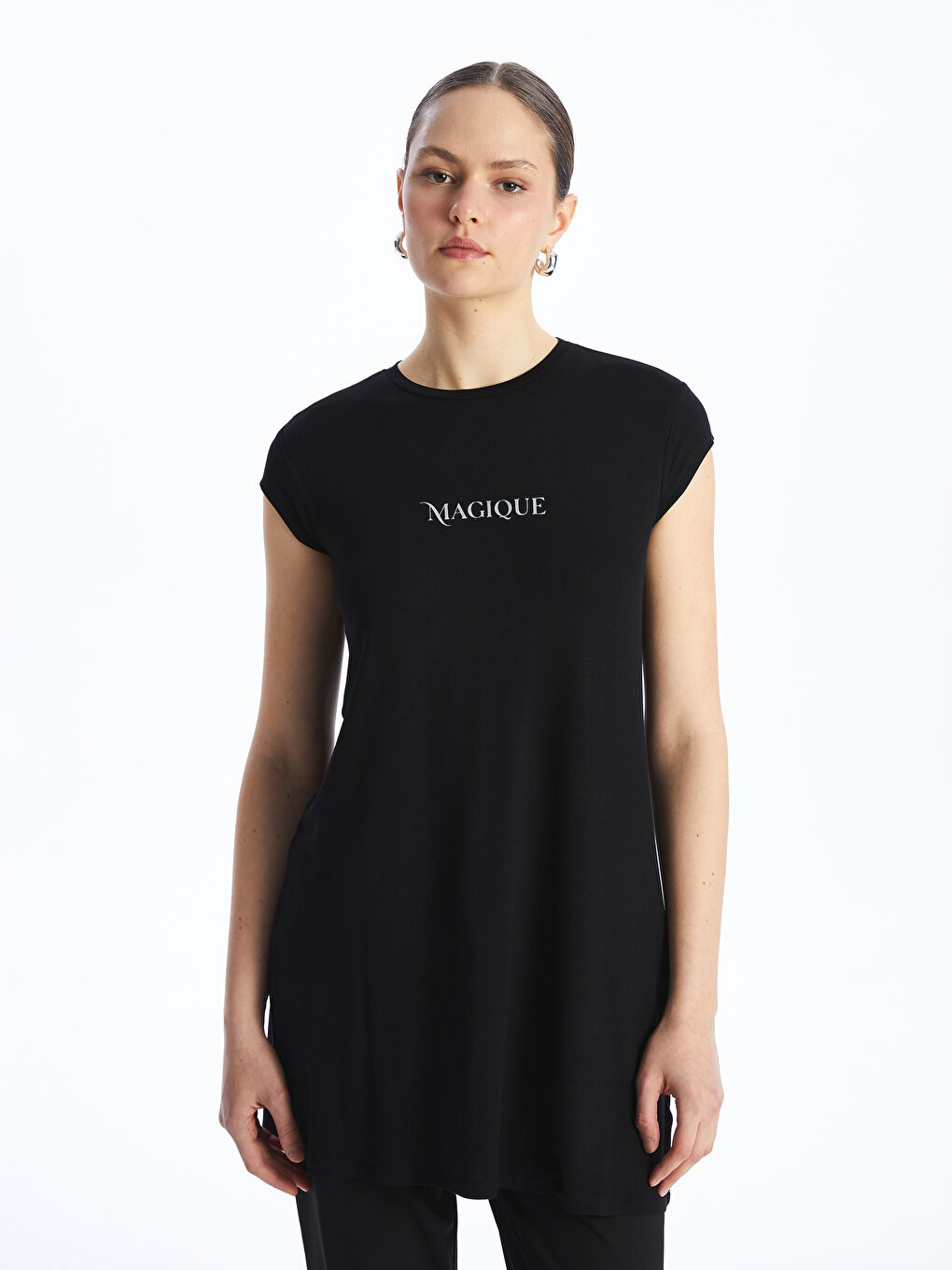 Crew Neck Printed Short Sleeve Women's Tunic -S4FA74Z8-CVL