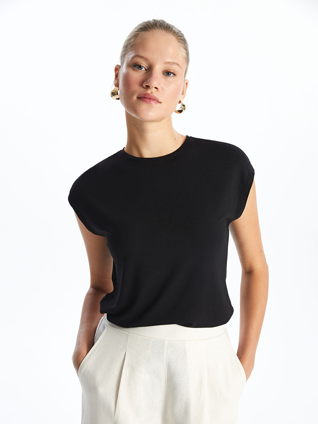 Crew Neck Plain Women's Tunic -S4FA75Z8-CVL