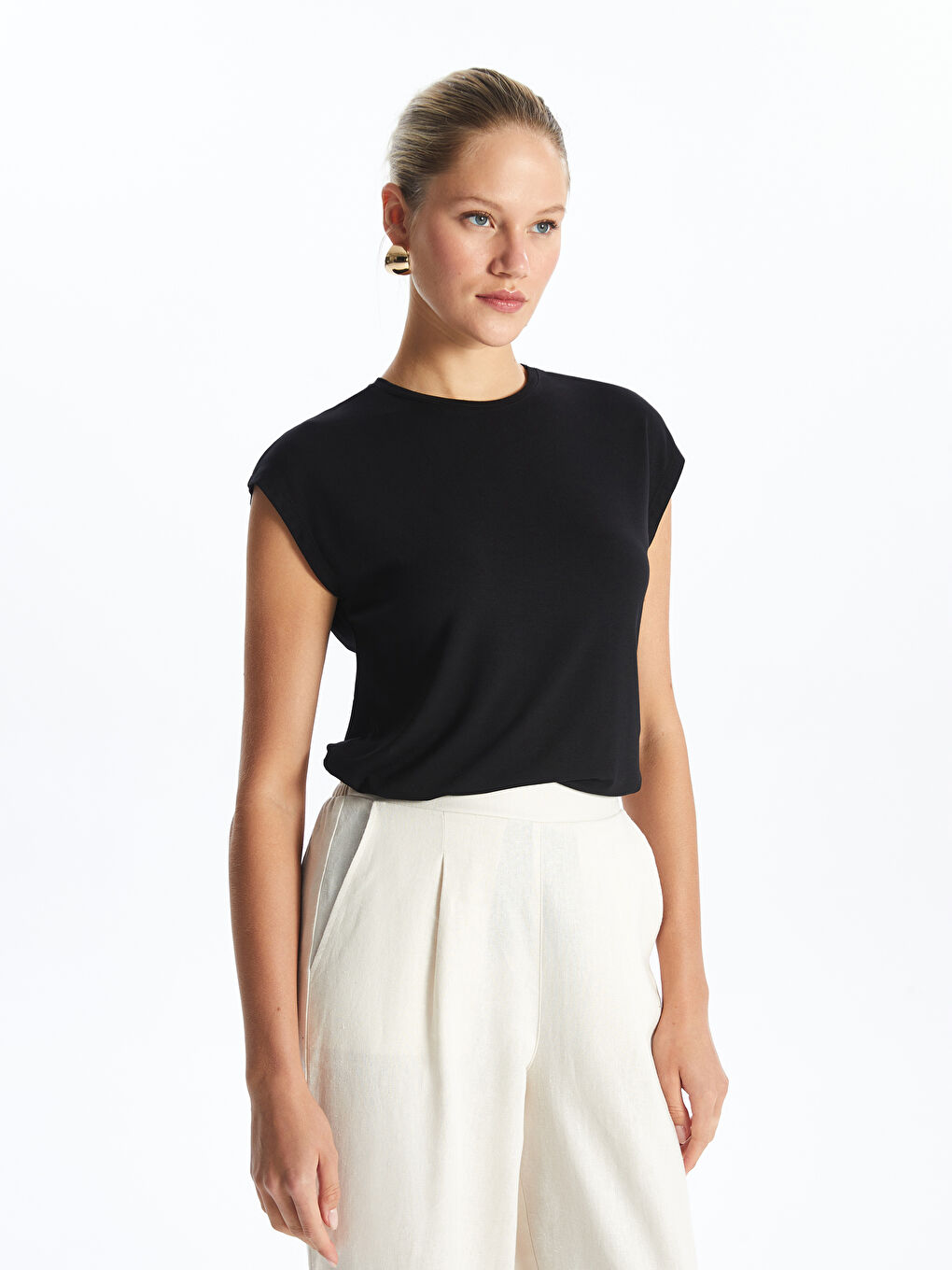 Crew Neck Plain Women's Tunic -S4FA75Z8-CVL