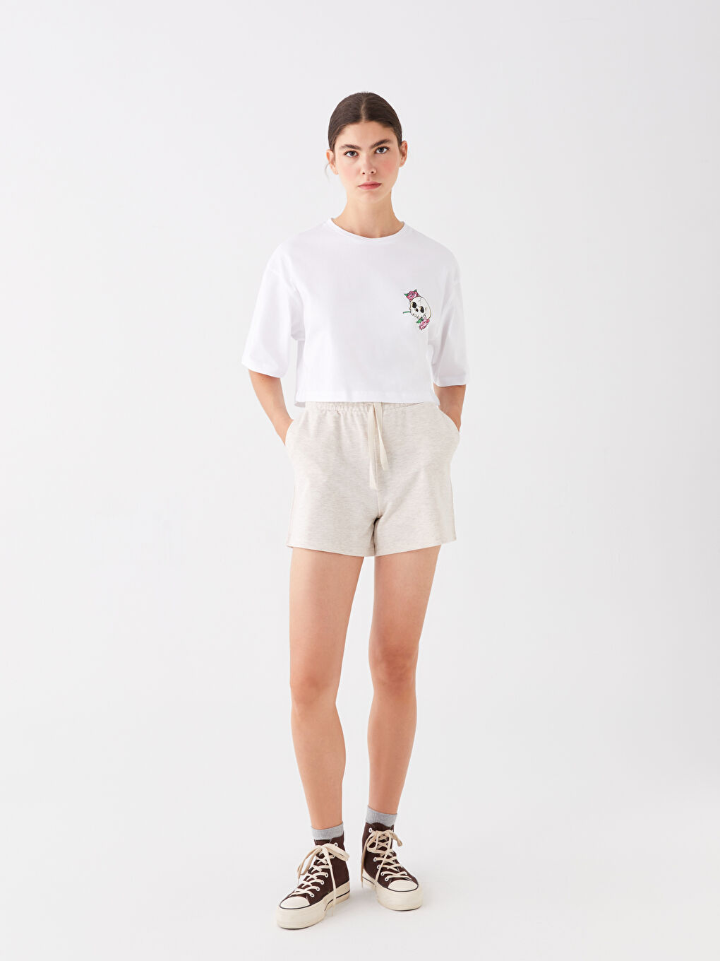 Crew Neck Printed Short Sleeve Women's Crop Top -S4FA77Z8-Q6K