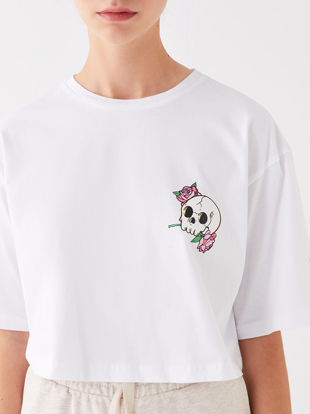 Crew Neck Printed Short Sleeve Women's Crop Top -S4FA77Z8-Q6K