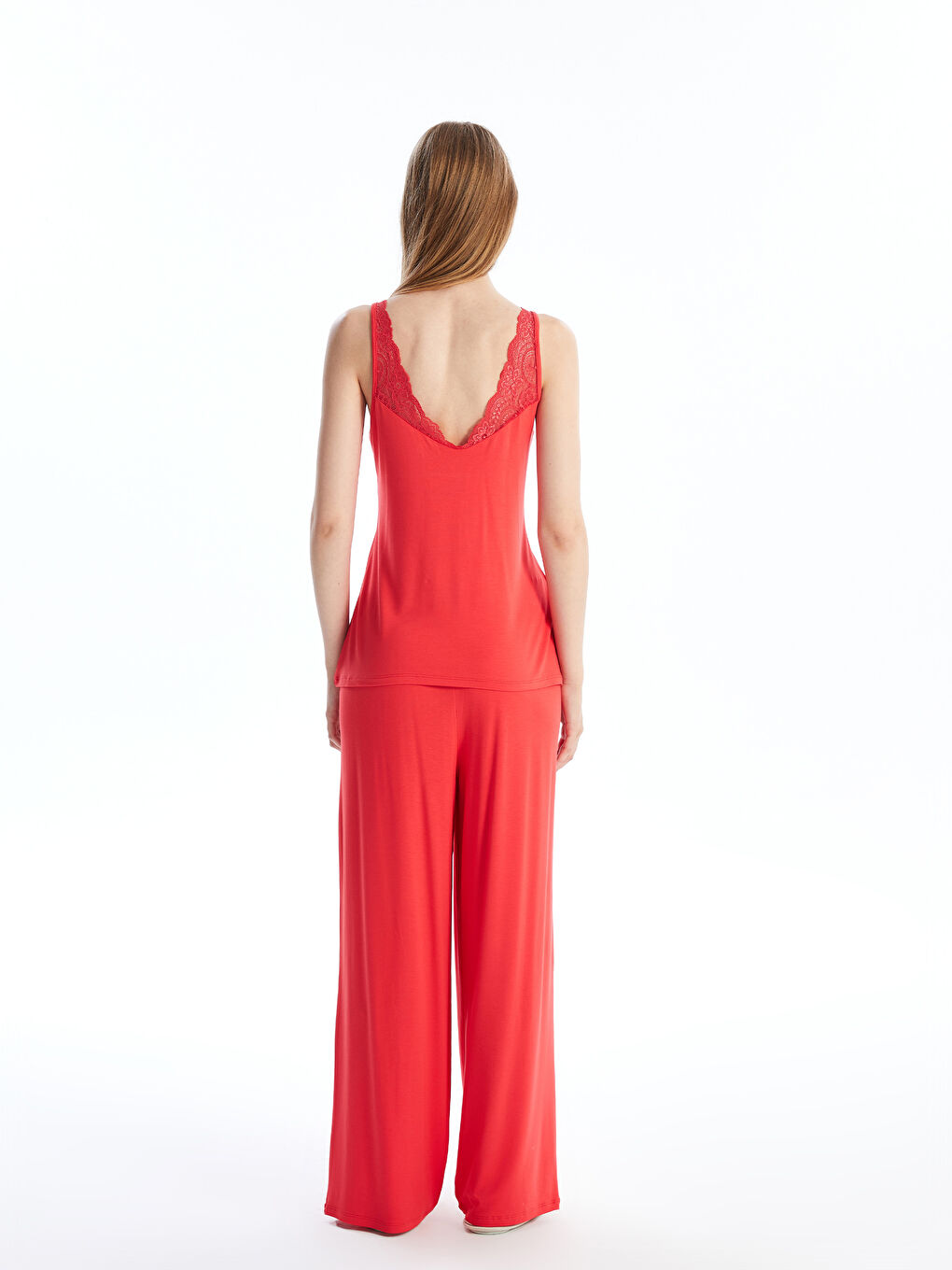 LCW DREAM Kirmizi V Yaka Dantel Detaylı Kadın Pijama Takımı - 3