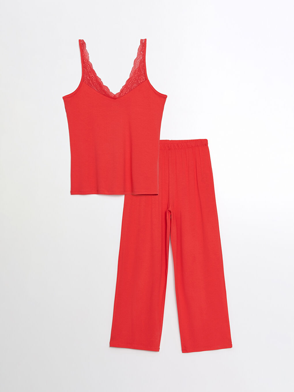 LCW DREAM Kirmizi V Yaka Dantel Detaylı Kadın Pijama Takımı - 4