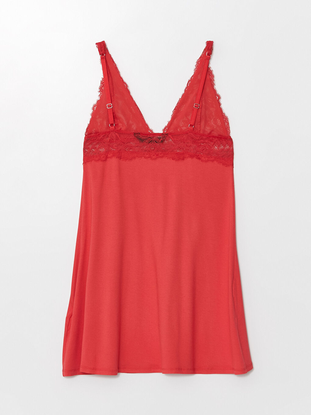 V-Neck Lace Detailed Strappy Women's Fancy Nightdress -S4FB12Z8-H1B