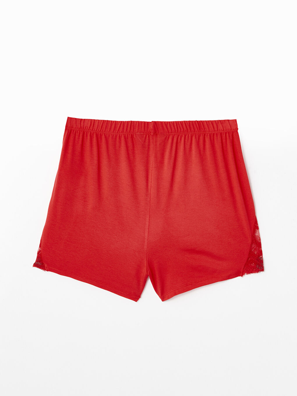 Kırmızı Beli Lastikli Dantel Detaylı Kadın Şort Pijama Alt-1