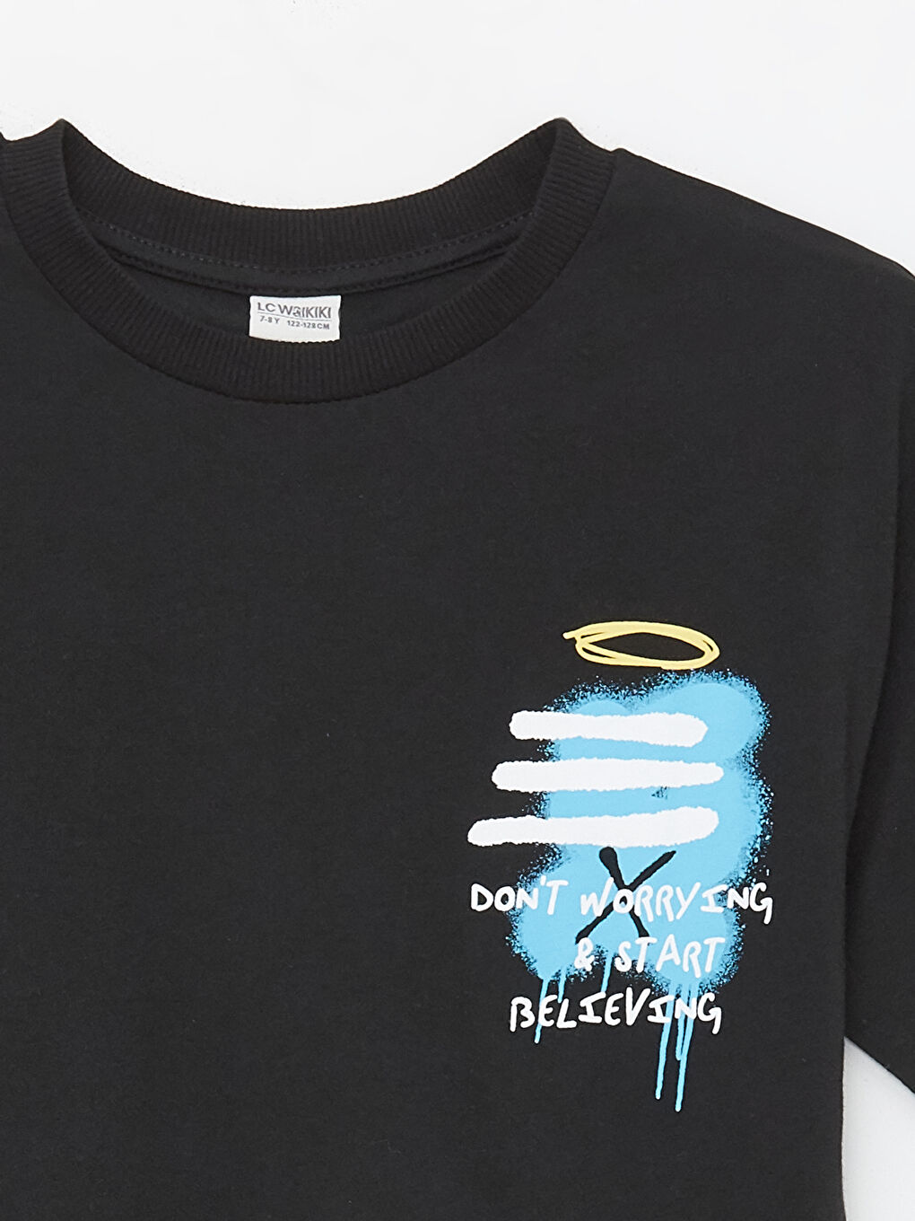 LCW Kids Siyah Oversize Bisiklet Yaka Erkek Çocuk Tişört - 5