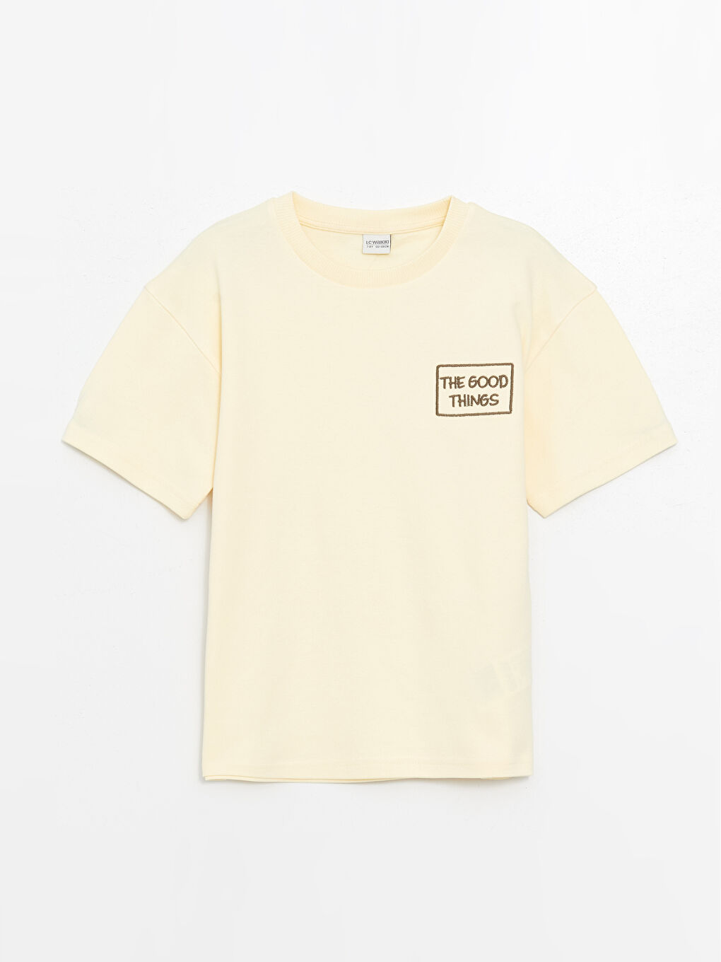 LCW Kids Bej Bisiklet Yaka Oversize Tok Kumaş Erkek Çocuk Tişört - 3