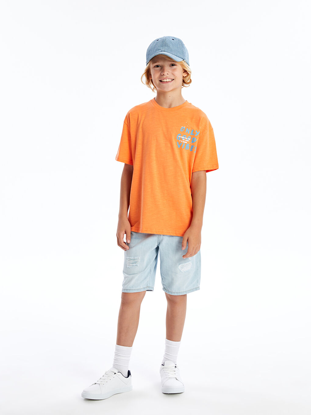 LCW Kids Turuncu Oversize Bisiklet Yaka Erkek Çocuk Tişört - 1