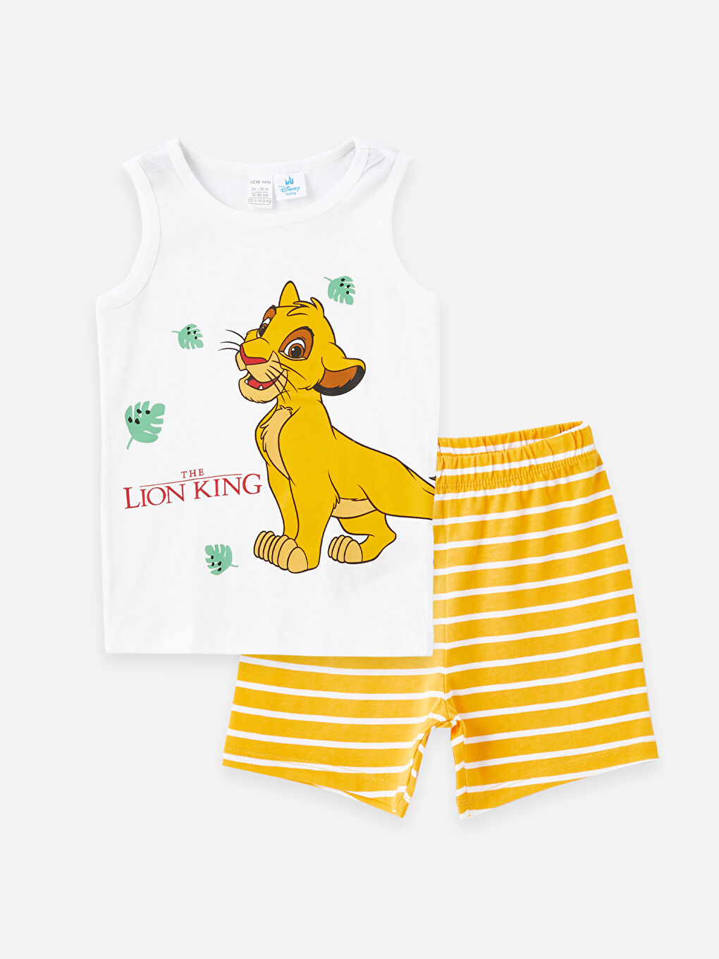 LCW baby Optik Beyaz Bisiklet Yaka Kolsuz Aslan Kral Baskılı Erkek Bebek Şortlu Pijama Takımı