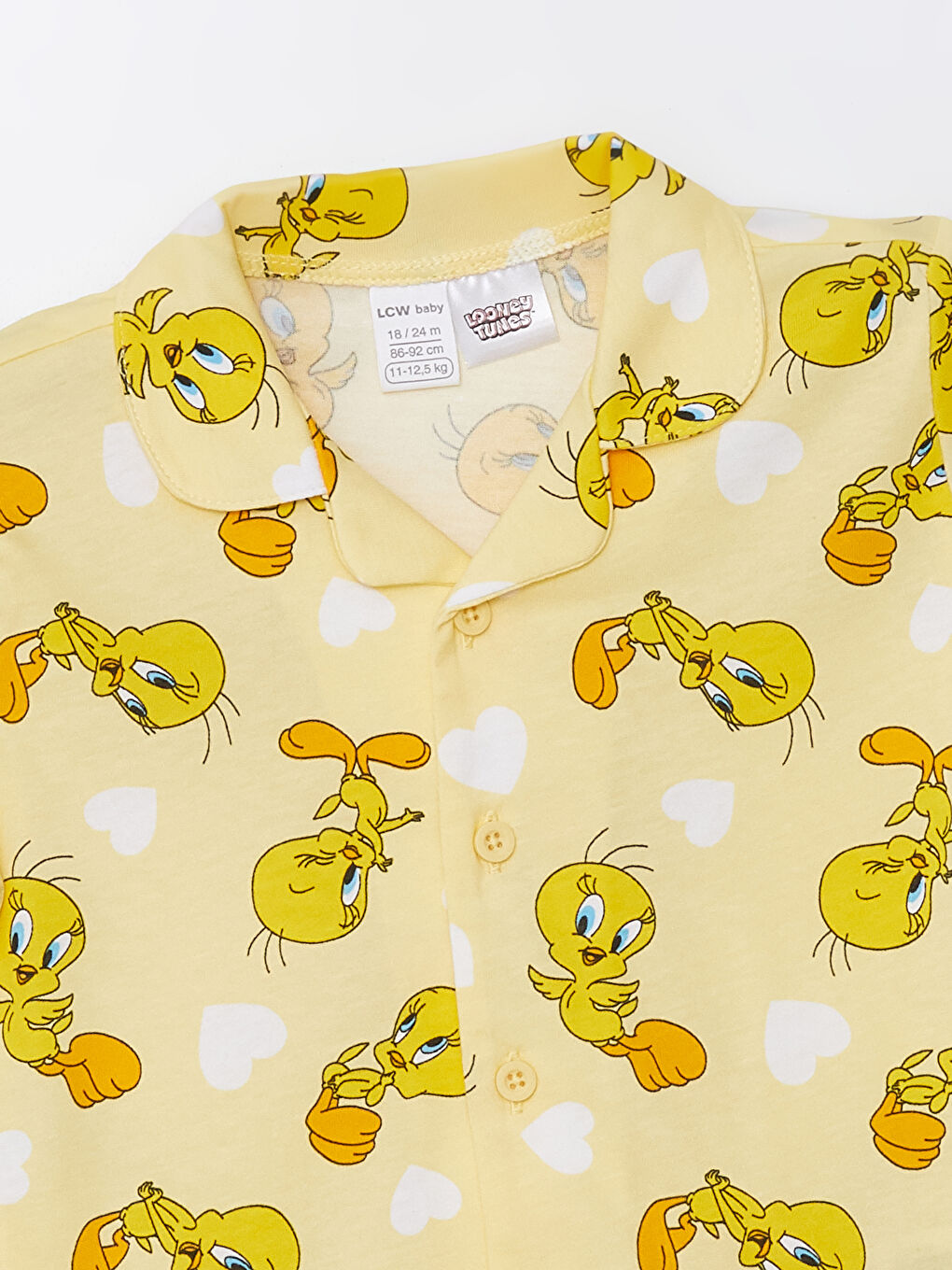 LCW baby Açık Sarı Baskılı Polo Yaka Kısa Kollu Kız Bebek Pijama Takım - 2