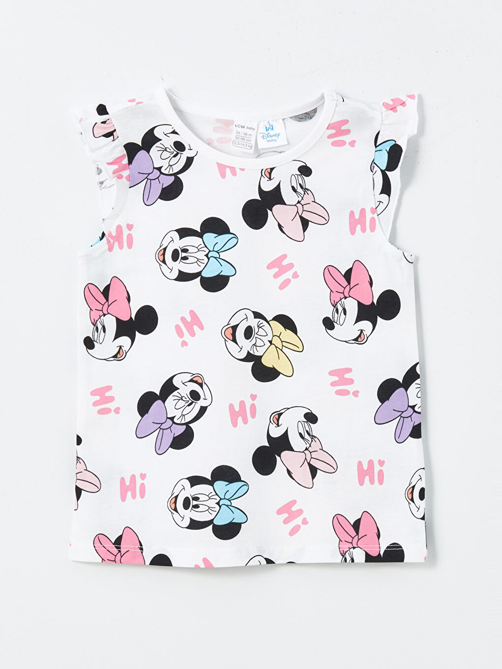 LCW baby Ekru Baskılı Bisiklet Yaka Minnie Mouse Baskılı Kız Bebek Şortlu Pijama Takımı - 1