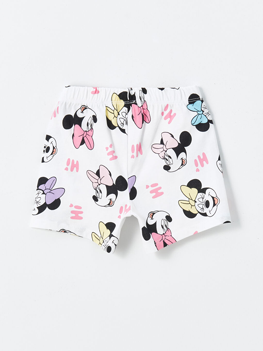 LCW baby Ekru Baskılı Bisiklet Yaka Minnie Mouse Baskılı Kız Bebek Şortlu Pijama Takımı - 4