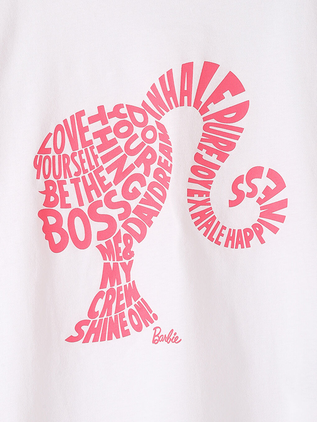 تيشيرت كم قصير مطبوع باربي بياقة دائرية للبنات-3