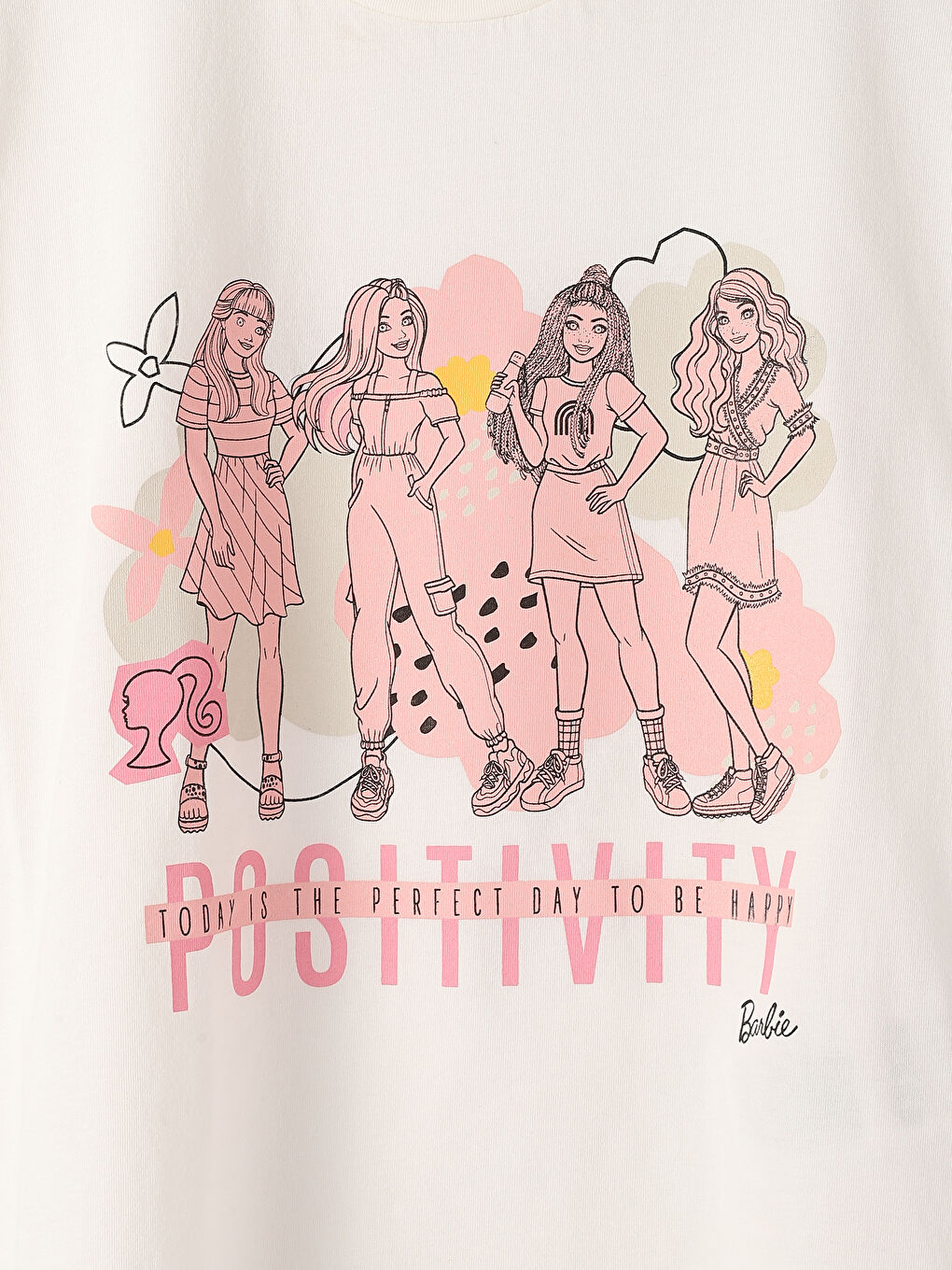 Crew Neck Barbie Printed Short Sleeve Girls' T-Shirt-3