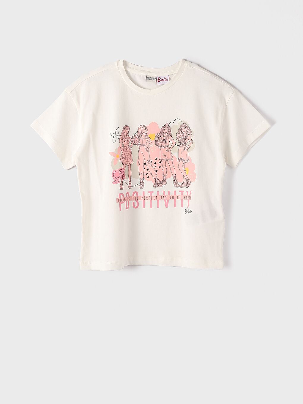 Crew Neck Barbie Printed Short Sleeve Girls' T-Shirt