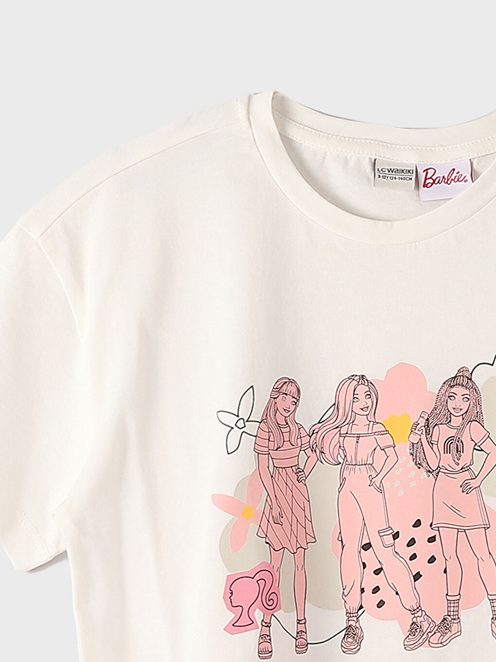 Crew Neck Barbie Printed Short Sleeve Girls' T-Shirt-1