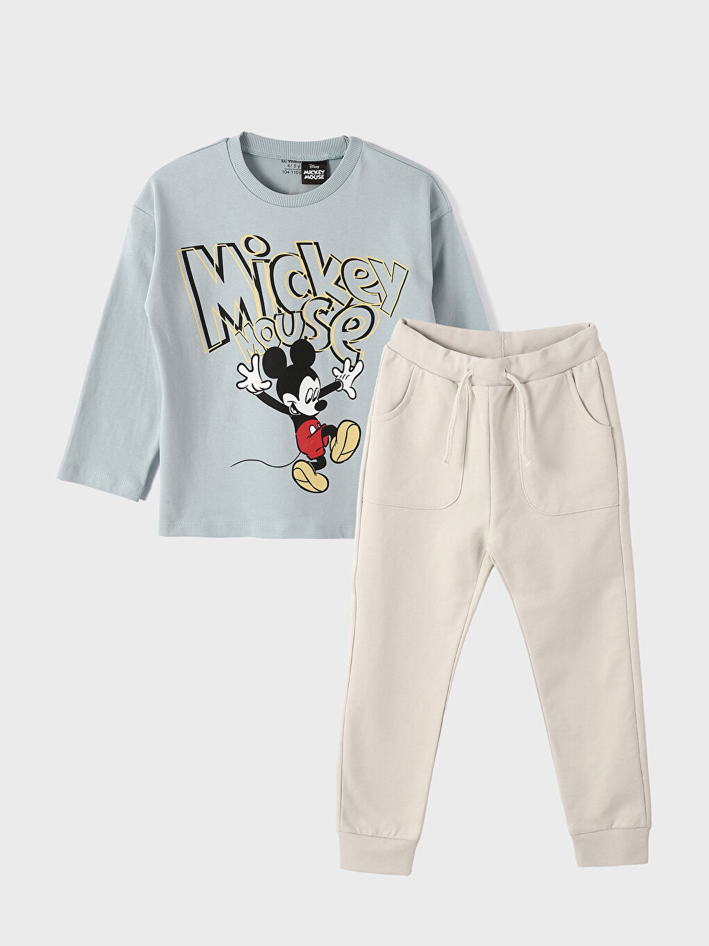 سويت شيرت وبنطلون للأولاد الرضع بياقة دائرية مطبوع ميكي ماوس وكم طويل