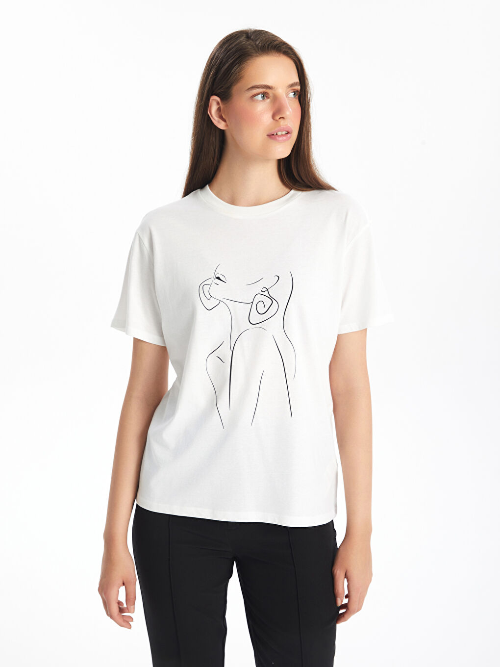 Crew Neck Printed Short Sleeve Women's T-Shirt-1