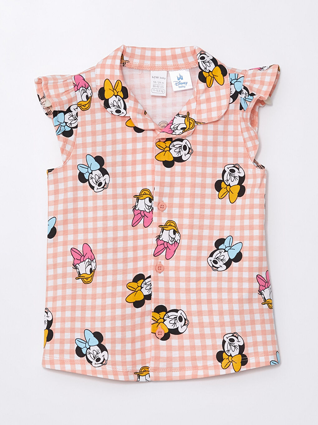 LCW baby Ekru Baskılı Bisiklet Yaka Minnie Mouse Baskılı Kız Bebek Şortlu Pijama Takımı - 1