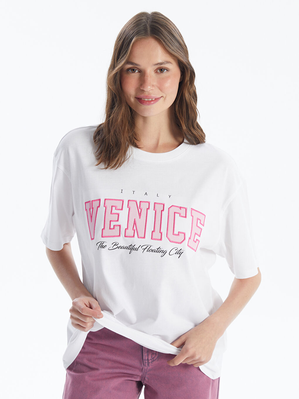 Crew Neck Printed Short Sleeve Oversize Women's T-Shirt