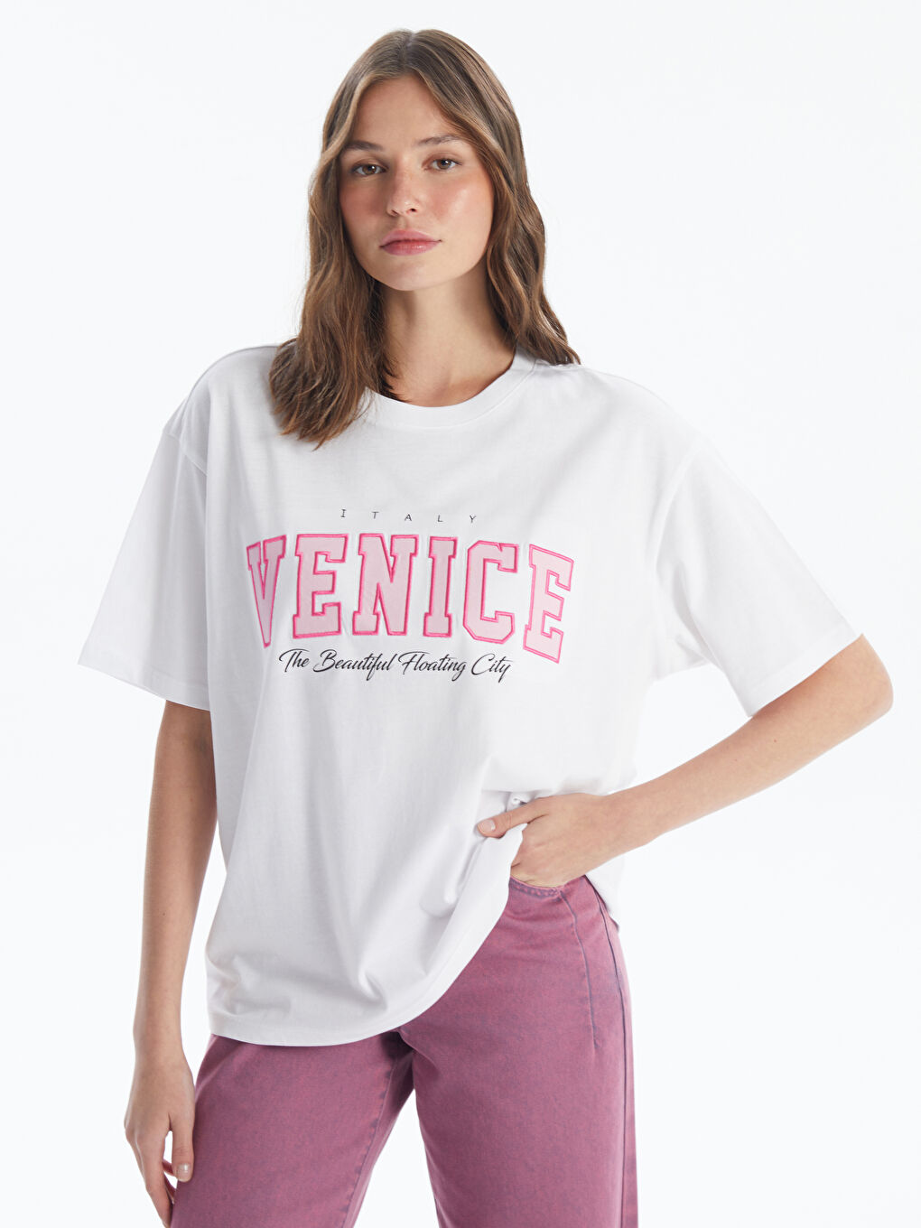 Crew Neck Printed Short Sleeve Oversize Women's T-Shirt-1