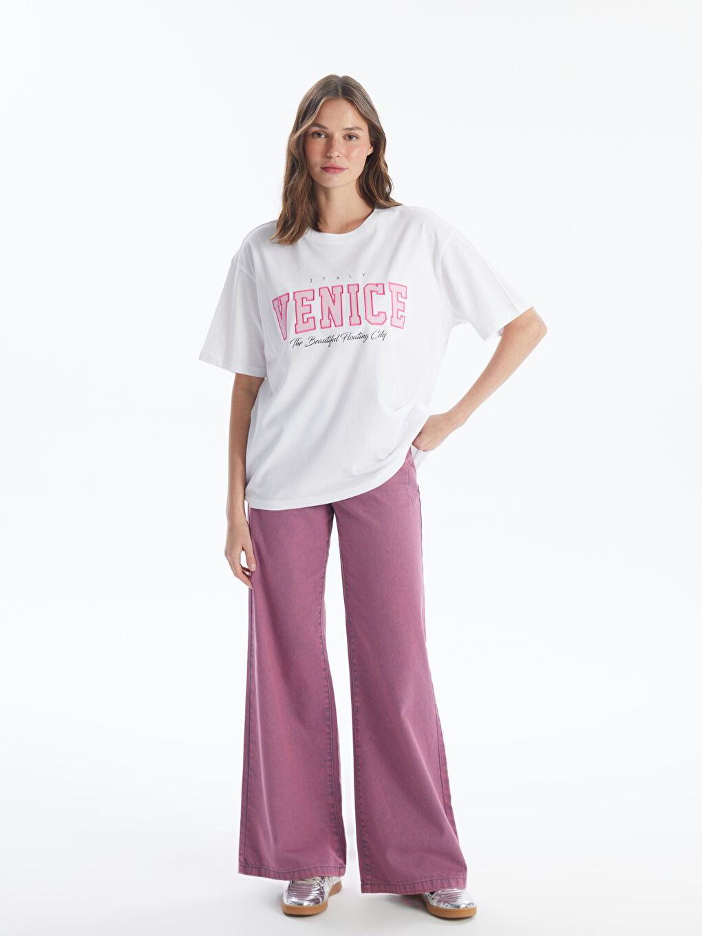 Crew Neck Printed Short Sleeve Oversize Women's T-Shirt-2