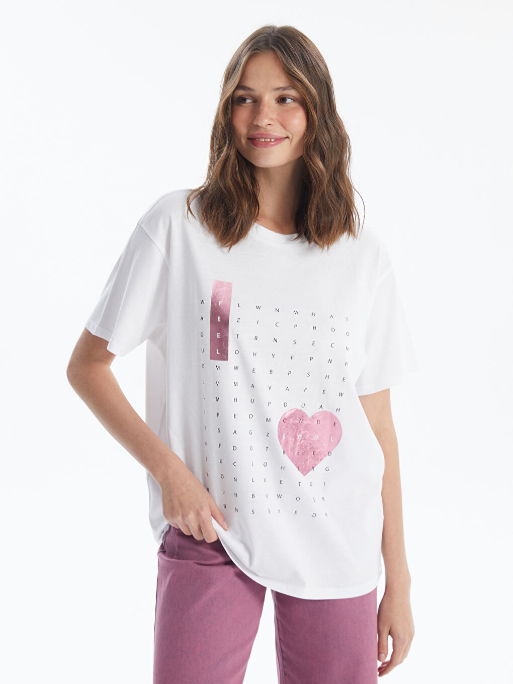 LCW Vision Crew Neck Printed Short Sleeve Women's T-Shirt -S4FD32Z8-Q6K