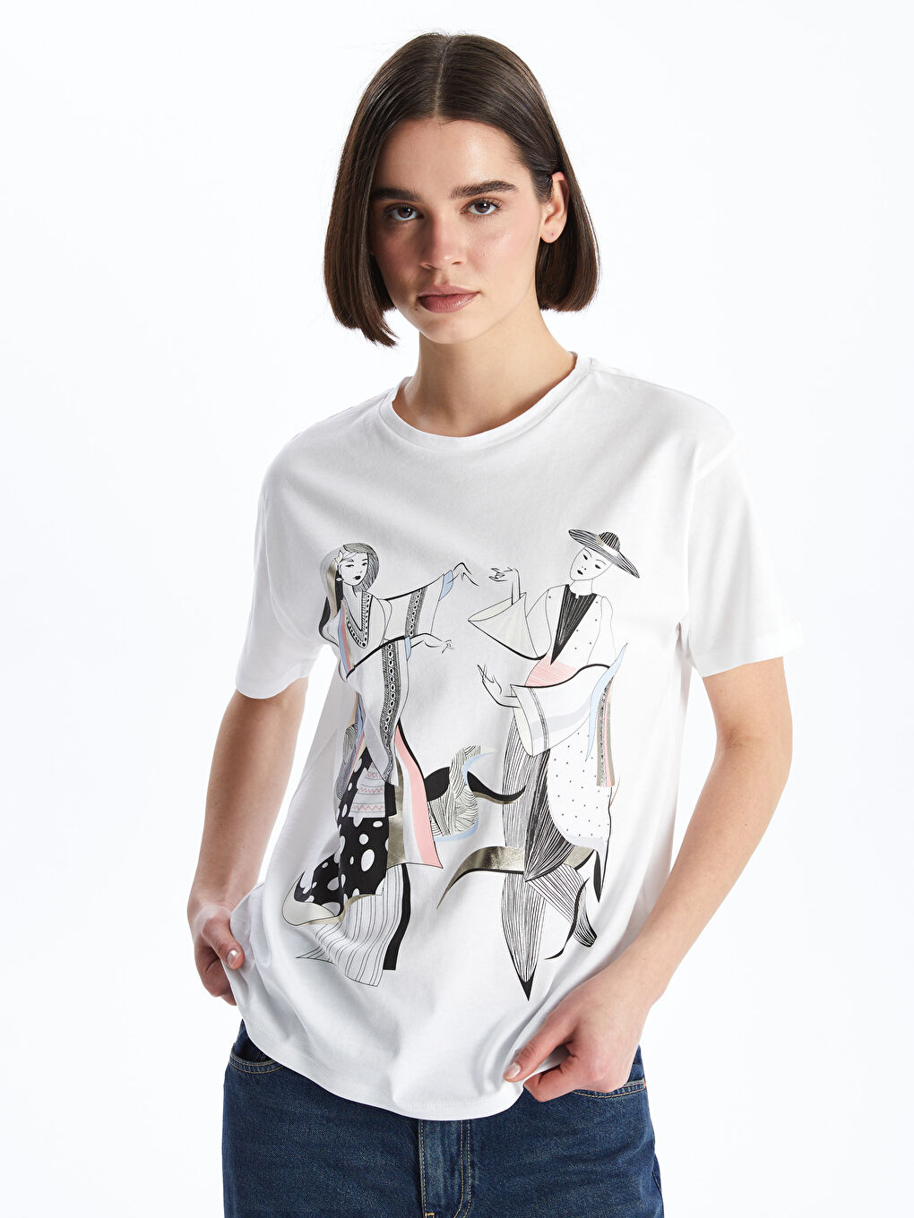 Crew Neck Printed Short Sleeve Women's T-Shirt-1