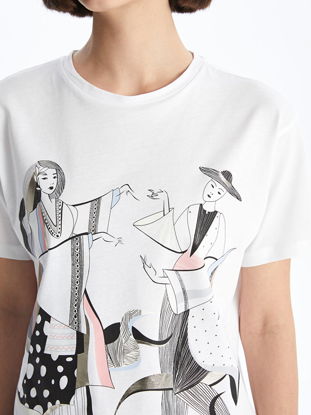 Crew Neck Printed Short Sleeve Women's T-Shirt-3