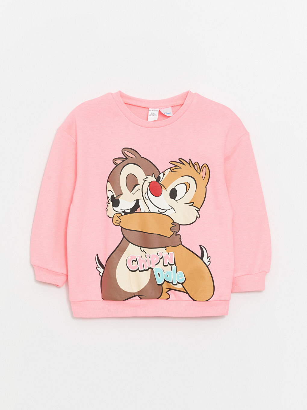 LCW baby Neon Pembe Bisiklet Yaka Chip'n Dale Baskılı Uzun Kollu Kız Bebek Sweatshirt