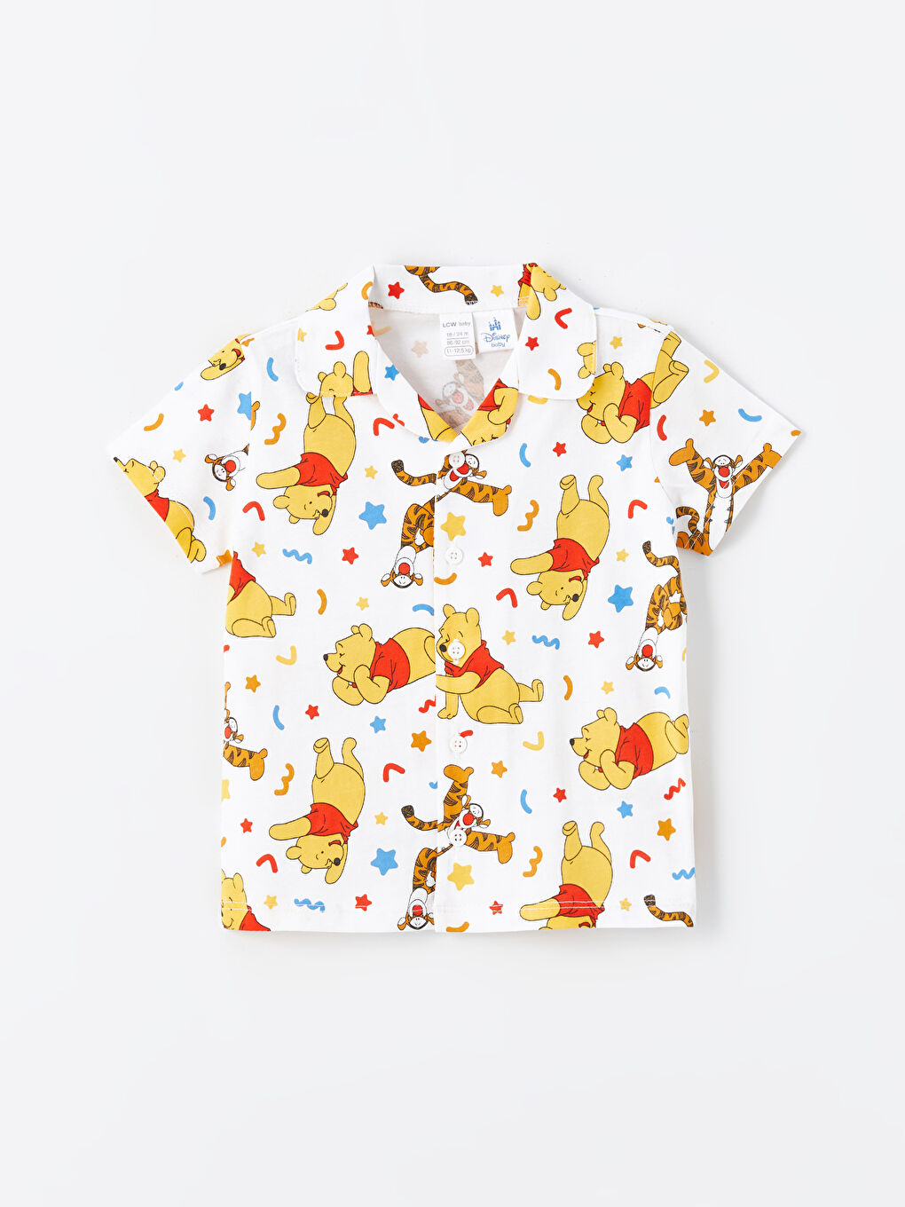 LCW baby Ekru Baskılı Polo Yaka Kısa Kollu Winnie the Pooh Baskılı Erkek Bebek Pijama Takımı - 1