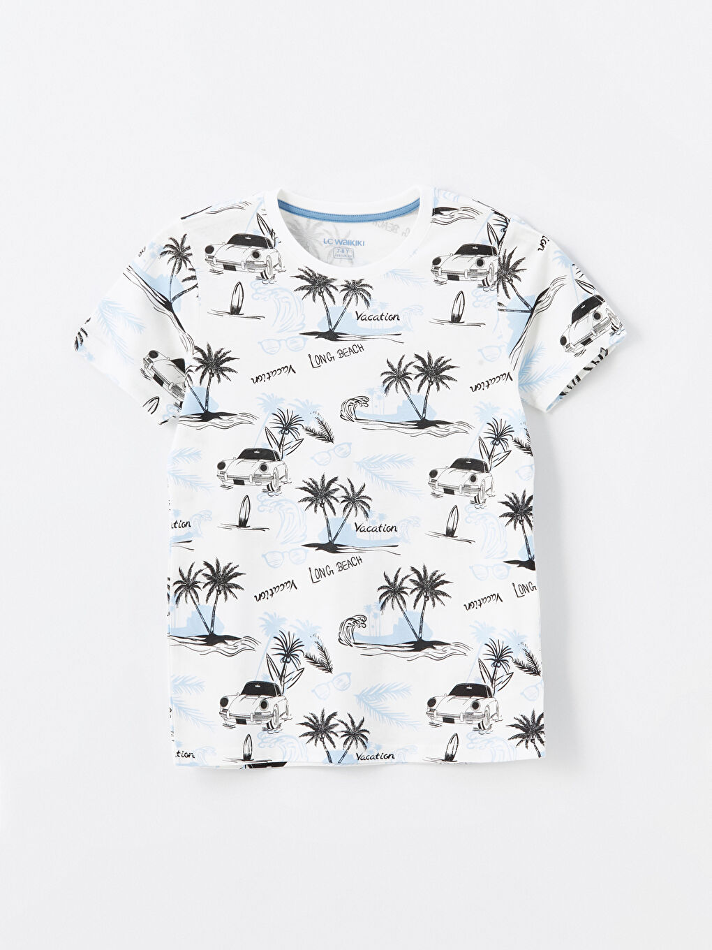 Beyaz Bisiklet Yaka Erkek Çocuk Pijama Üst