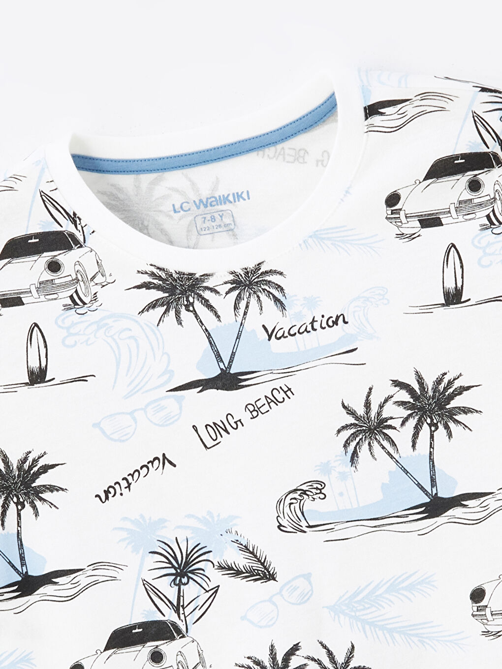 Beyaz Bisiklet Yaka Erkek Çocuk Pijama Üst-1