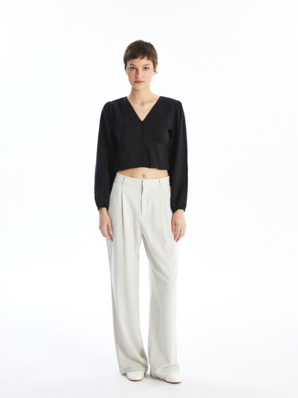 LCW Vision Comfortable Fit Plain Wide Leg Women's Trousers -S4FD65Z8-G5M