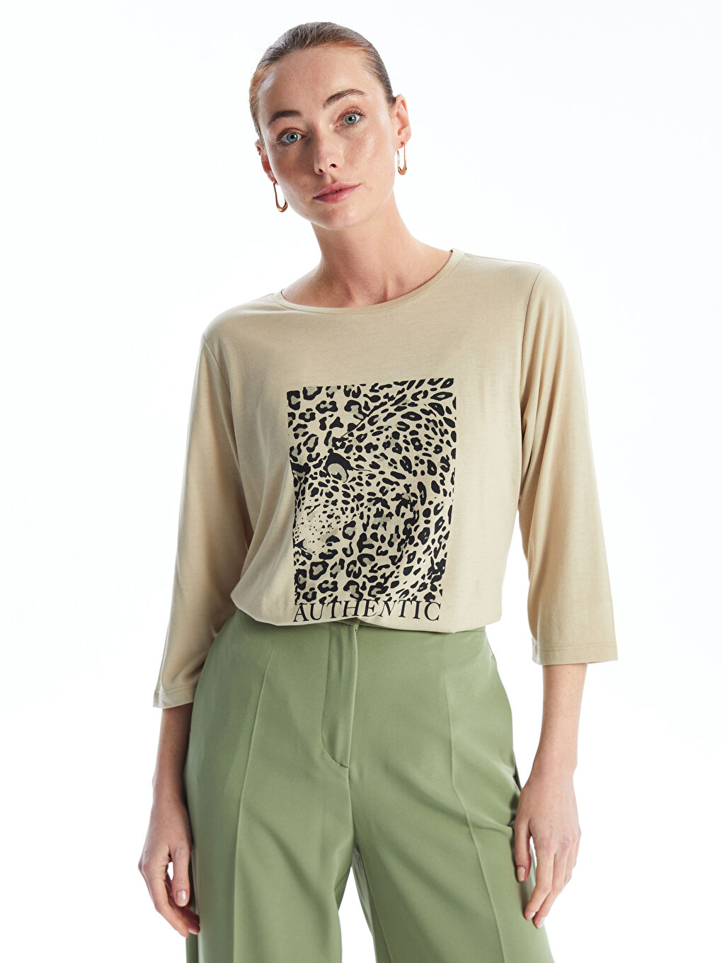 Crew Neck Printed Long Sleeve Women's T-Shirt -S4FD74Z8-QY2