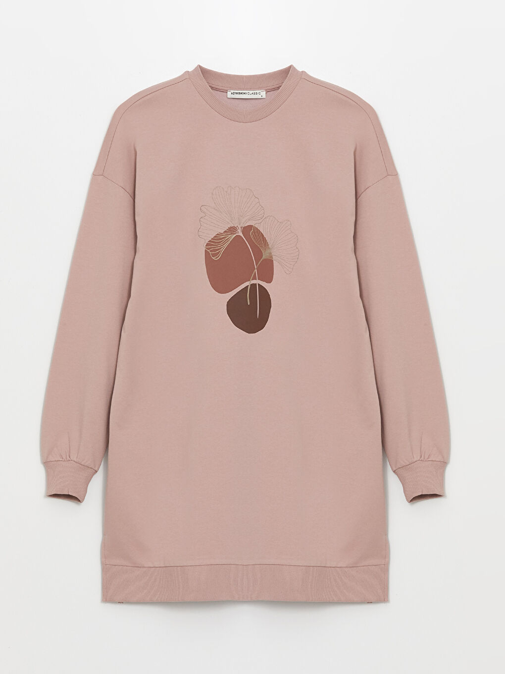 تونيك سويتشيرت نسائي أوفراسايز مطبوع بياقة دائرية-5