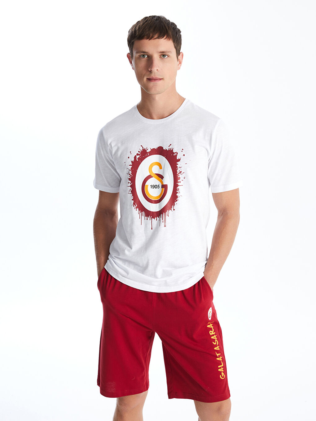Standard Fit Galatasaray Printed Men's Pyjamas Set with Shorts