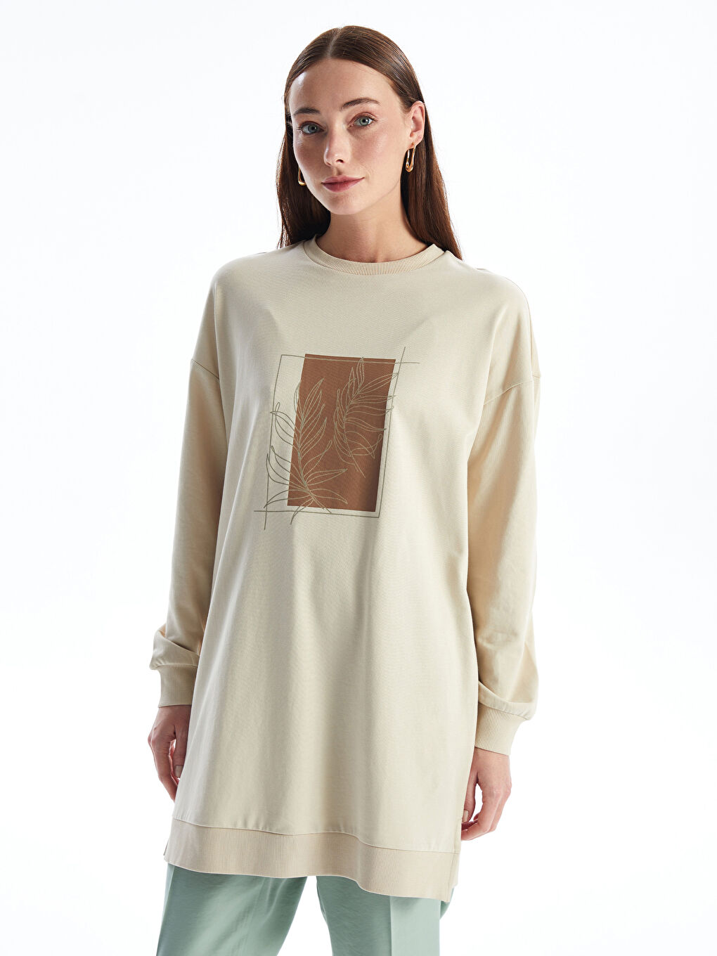 Crew Neck Printed Oversize Women's Sweatshirt Tunic -S4FD94Z8-KPL