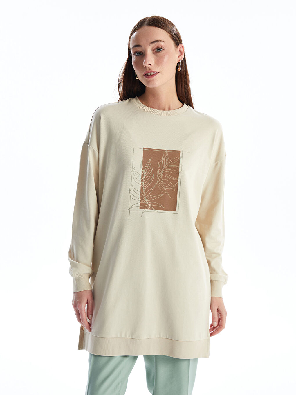 Crew Neck Printed Oversize Women's Sweatshirt Tunic -S4FD94Z8-KPL