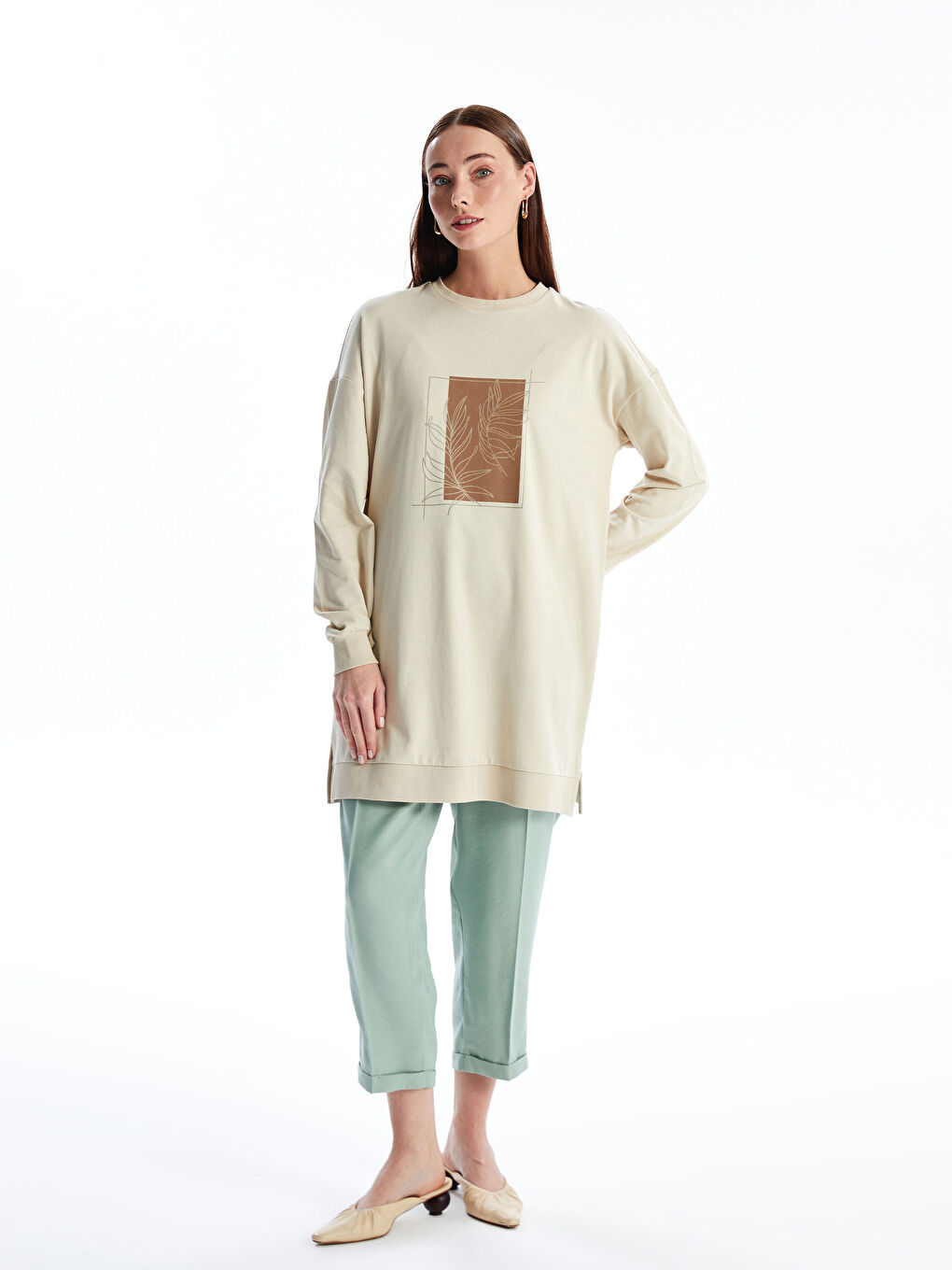 Crew Neck Printed Oversize Women's Sweatshirt Tunic -S4FD94Z8-KPL