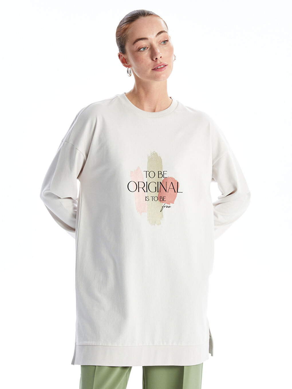 Crew Neck Printed Oversize Women's Sweatshirt Tunic