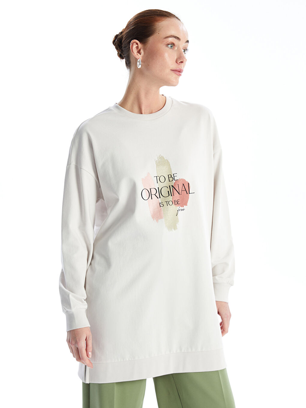 Crew Neck Printed Oversize Women's Sweatshirt Tunic-1