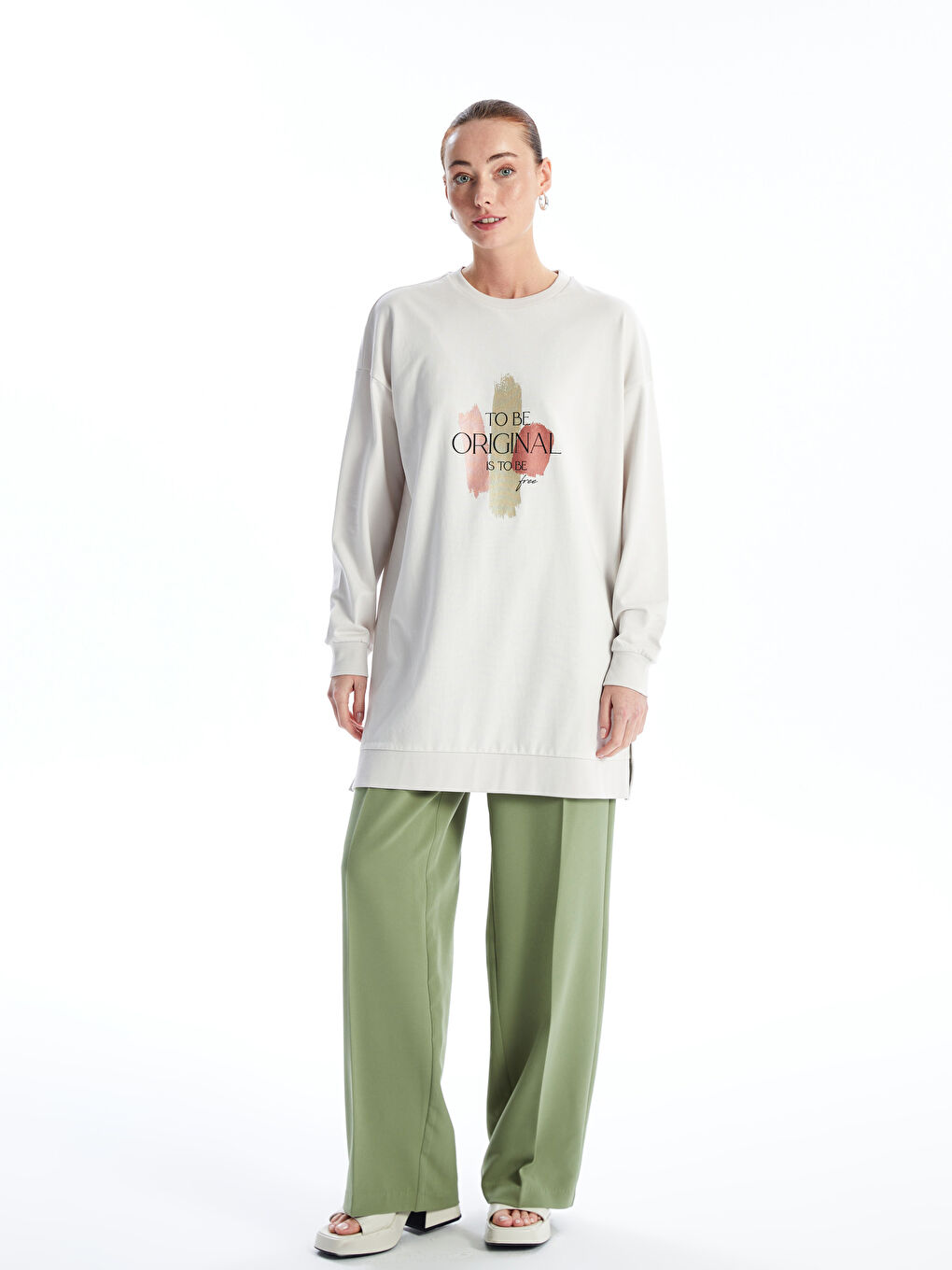 Crew Neck Printed Oversize Women's Sweatshirt Tunic-2