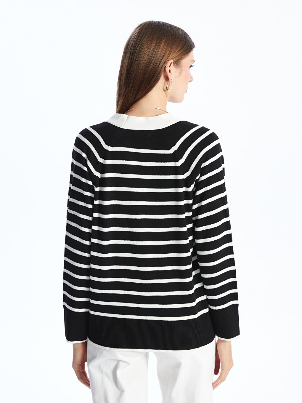 V Neck Striped Long Sleeve Women's Tricot Cardigan -S4FE03Z8-LFC
