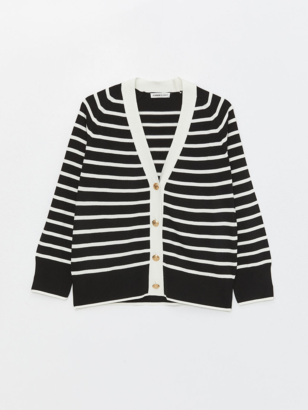 V Neck Striped Long Sleeve Women's Tricot Cardigan -S4FE03Z8-LFC